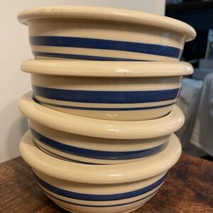 Friendship line.  COUPE SOUP BOWLS  set of 4 Blue Striped Bowls